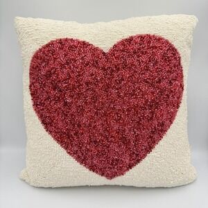 Hearts‎ & Kisses Beaded Heart Throw Pillow Red White Valentine Coquette Decor